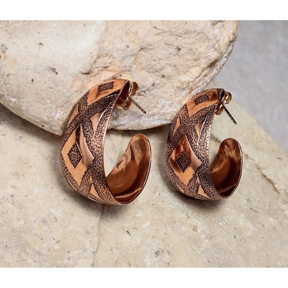 Vintage Southwestern Copper Hoop Earrings